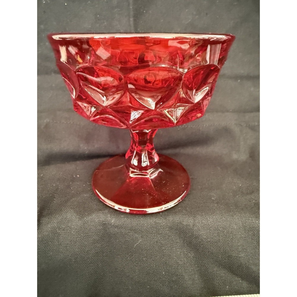 Red Glass Compote Pedestal Bowl Round Glossy 3.75 in Decorative